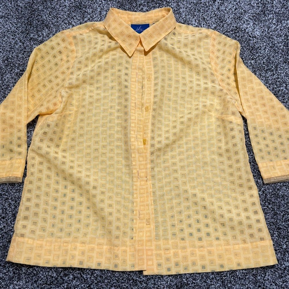 JH Collections Yellow Sheer woman’s Button Down Shirt size large